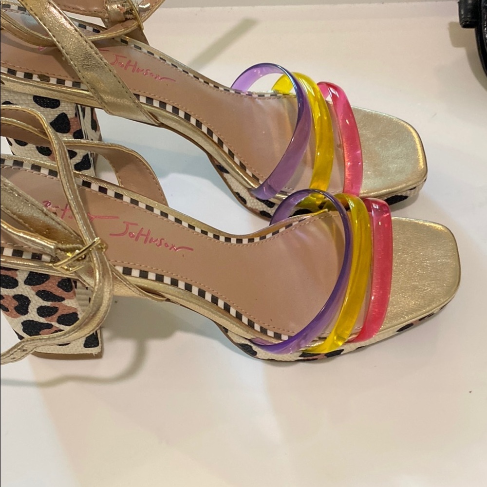 Betsy Johnson Gold and Multicolor Block Heel Sandals - Picture 3 of 6